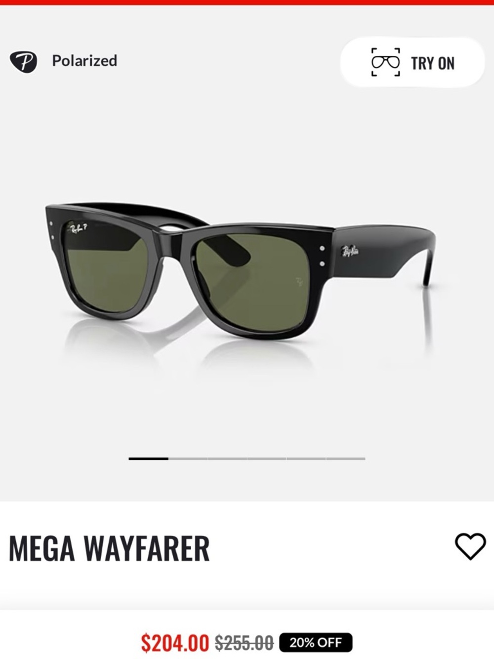 Ray-Ban Mega Wayfarer Sunglasses Polarized - Black Frame with Green Lenses